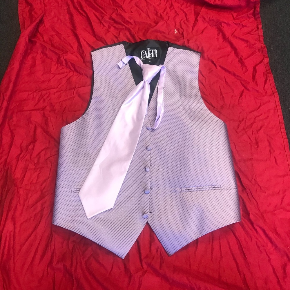 Diamond Print Lavender Tuxedo Vest and Tie Medium